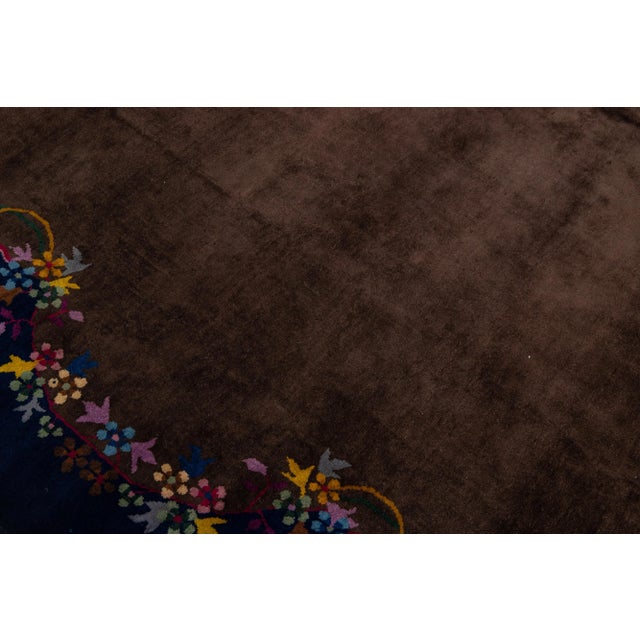 Brown Antique Brown Chinese Art Deco Wool Rug 9 Ft X 11 Ft 8 In For Sale - Image 8 of 10