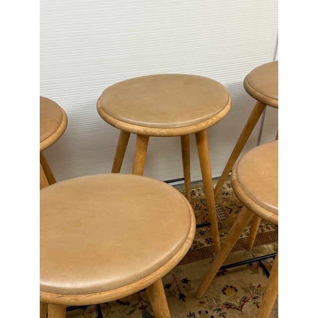 Mater Space Copenhagen for Mater Soaped Oak Wood Counter Stools, Set of Six For Sale - Image 4 of 12