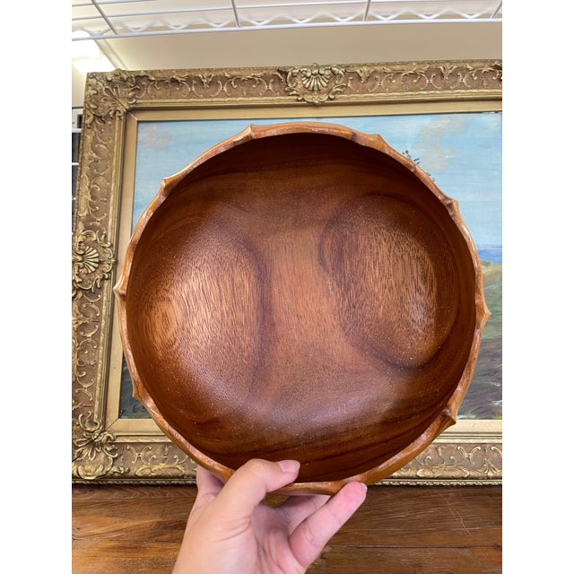 Vintage Hand-Carved Decorative Wood Bowl by Pacific Traders - Made in the Philippines for Aloha Hawaii For Sale - Image 9 of 9