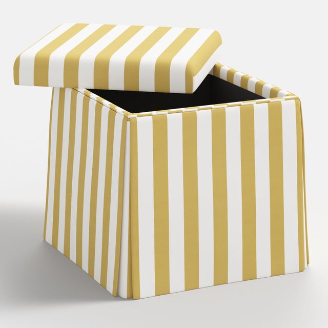 Not Yet Made - Made To Order Spritely Home Dyer Skirted Storage Ottoman in Canopy Stripe Honey For Sale - Image 5 of 5