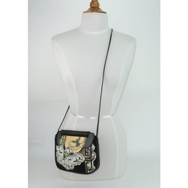 Moon Bags by Patricia Smith Needlepoint Leather & Hand Painted Lacquer Wood Handbag For Sale - Image 15 of 15