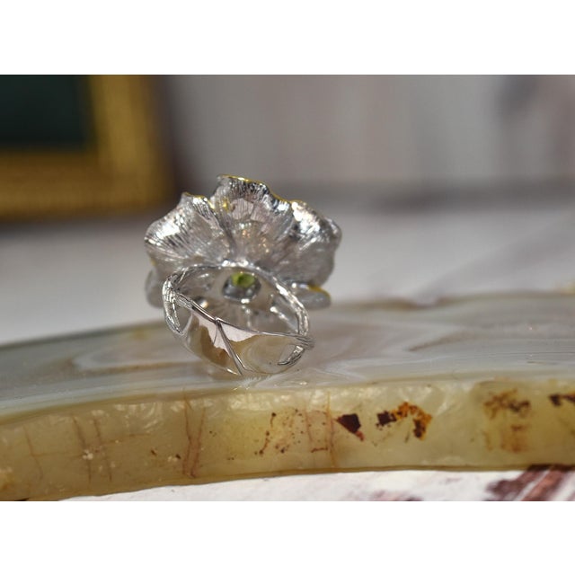 Artisan Peridot Citrine Flower Adjustable Ring Sterling Silver, Size 7.25 For Sale - Image 9 of 15