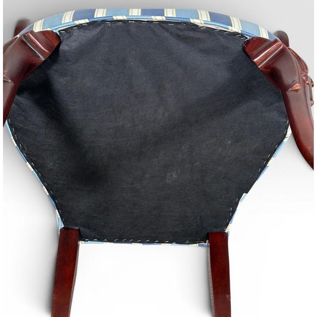 Pair of Vintage Upholstered Queen Anne Style Striped Armchairs With Shell Carving For Sale - Image 17 of 17