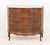 Louis XV Style Walnut Parquetry Commode, with white marble top above three drawers on four cabriole legs. 39.5" H x 44.5"...