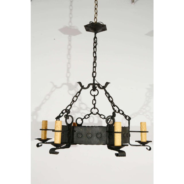 Early 20th Century 6 Arm French Iron Ceiling Chandelier For Sale - Image 10 of 10