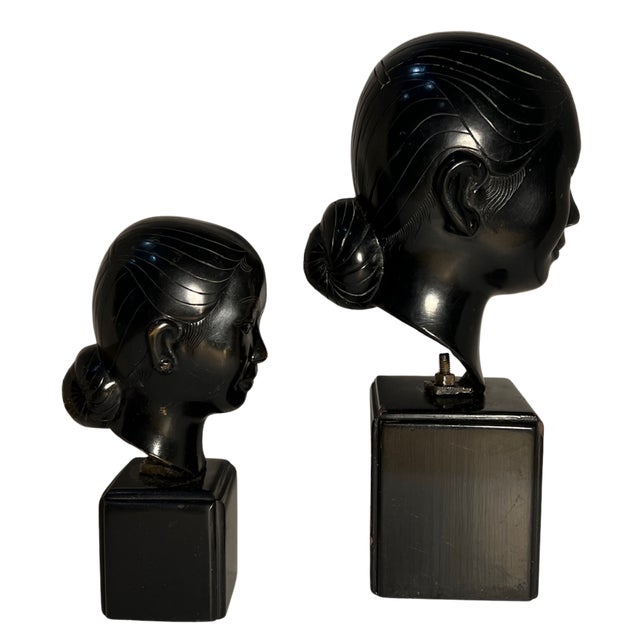 Mid-Century Nguyen Thanh Le Bronze Bust of Young Vietnamese Women- A Pair For Sale - Image 15 of 18