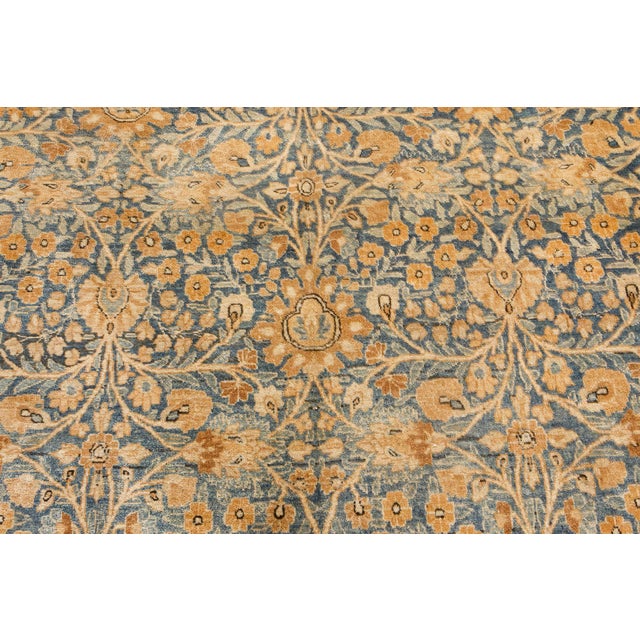 Authentic 1900s Persian Meshad Blue Handmade Wool Carpet For Sale In New York - Image 6 of 8