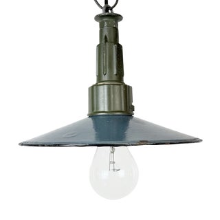 Industrial Blue Enamel Military Pendant Lamp with Cast Aluminium Top, 1960s For Sale