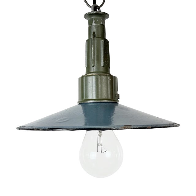 Industrial Blue Enamel Military Pendant Lamp with Cast Aluminium Top, 1960s For Sale