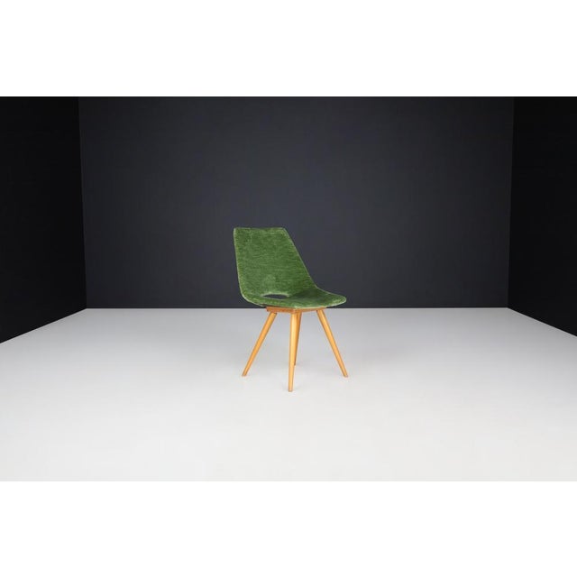 Wood Dining Chairs in Green Velvet from Thonet, 1950s, Set of 4 For Sale - Image 7 of 12
