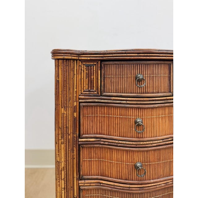 Vintage Nightstands Split Bamboo Reed Four Drawer British Colonial Pair Coastal Regency, Pair For Sale In Tampa - Image 6 of 12
