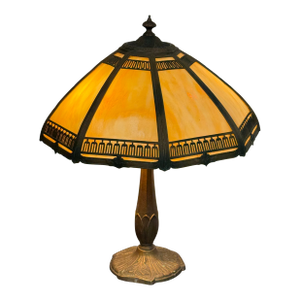 Arrow Lighting Vintage Tiffany-Style Amber Slag Glass Table Lamp, Vintage