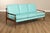 High Quality Vintage Oak Frame Sofa with Turquoise Vinyl Upholstery, Possibly by Viko Baumritter (Not Labeled)