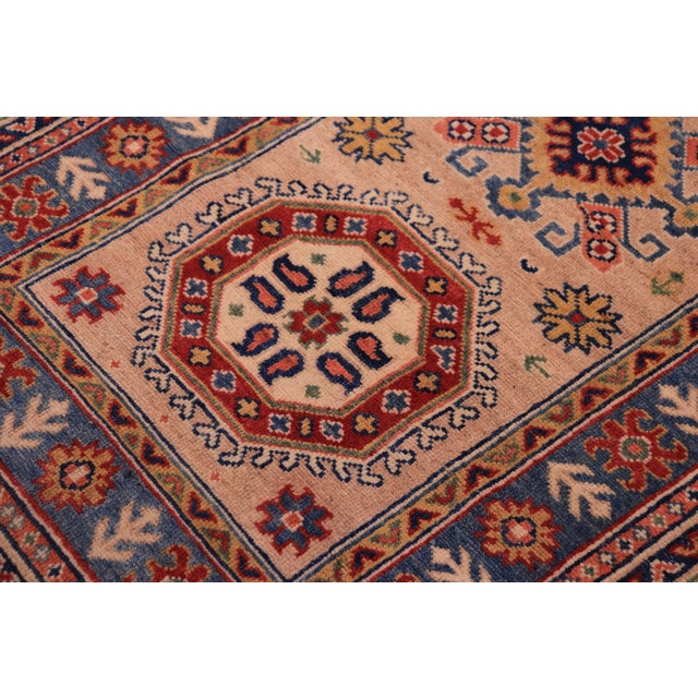 Shabby Chic Southwestern Kazak Peach/Light Blue Wool Runner Rug- 2'10''x9'8'' For Sale - Image 3 of 10