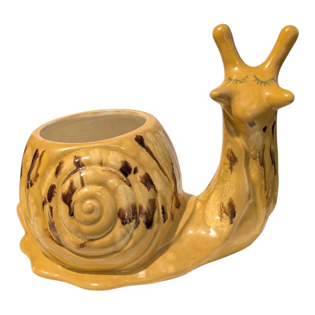Vintage MCM Ceramic Snail Planter 1979 Kitschy Cottagecore Boho Succulent Pot For Sale