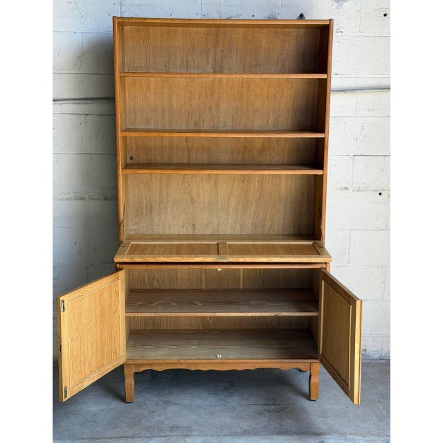 Wood Vintage Danish Oak Secretary Cabinet in Style of Henning Kjærnulf Scandinavian Bookcase Hutch For Sale - Image 7 of 9