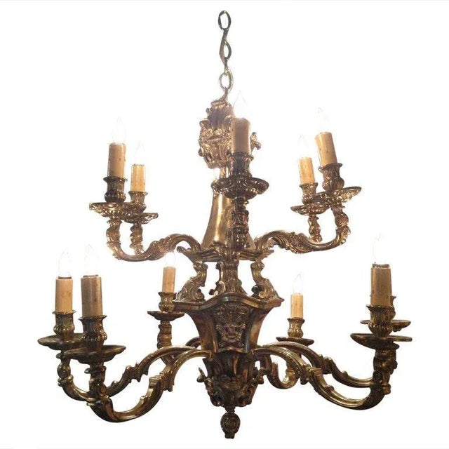 19th Century Large Bronze Two-Tier Twelve Light Chandelier For Sale - Image 11 of 11