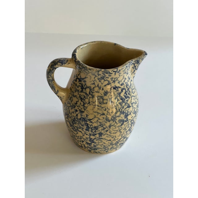 VTG RRP Co. Blue Spongeware Pitcher Robinson Ransbottom Roseville For Sale - Image 4 of 4