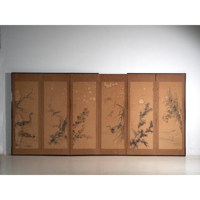 Paper Antique Japanese Six-Panel Screen with Box, 1900 For Sale - Image 7 of 18