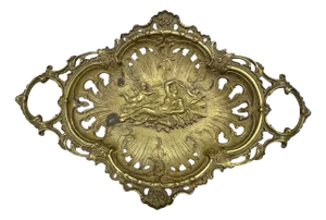 Vintage Brass Embossed Rococo Style Cherub Design Tray, Catchall