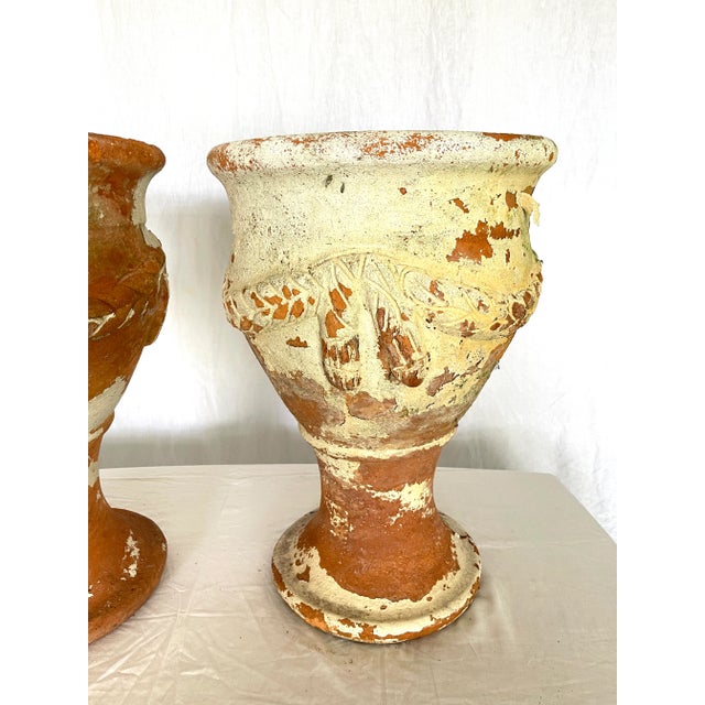 French Pair French Antique Tall Garden Terracotta Planters, 1920 For Sale - Image 3 of 16