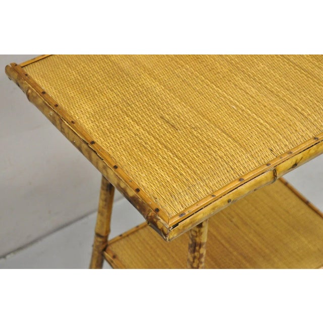 Victorian Early 1900s Antique English Victorian Bamboo and Cane 2 Tier Plant Stand Side Table For Sale - Image 3 of 11