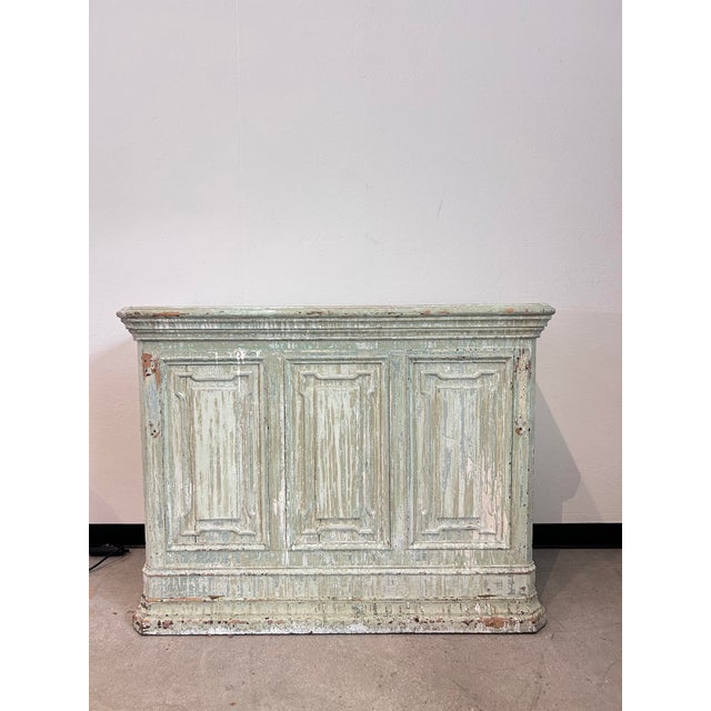 Teal Antique French Painted Pine Buffet, Sage Green Patina, Two-Door Sideboard, 50.5"w For Sale - Image 8 of 9