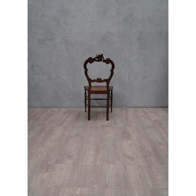 Louis Philippe Italian Walnut and Vienna Straw Chairs, 1940s, Set of 4 For Sale - Image 6 of 8
