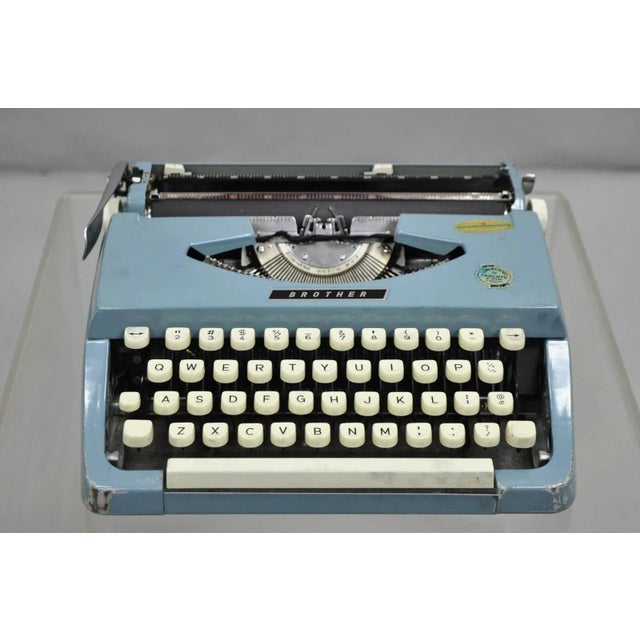 Vintage Brother Webster Xl-747 Portable Typewriter Baby Blue With Metal Case For Sale - Image 12 of 12