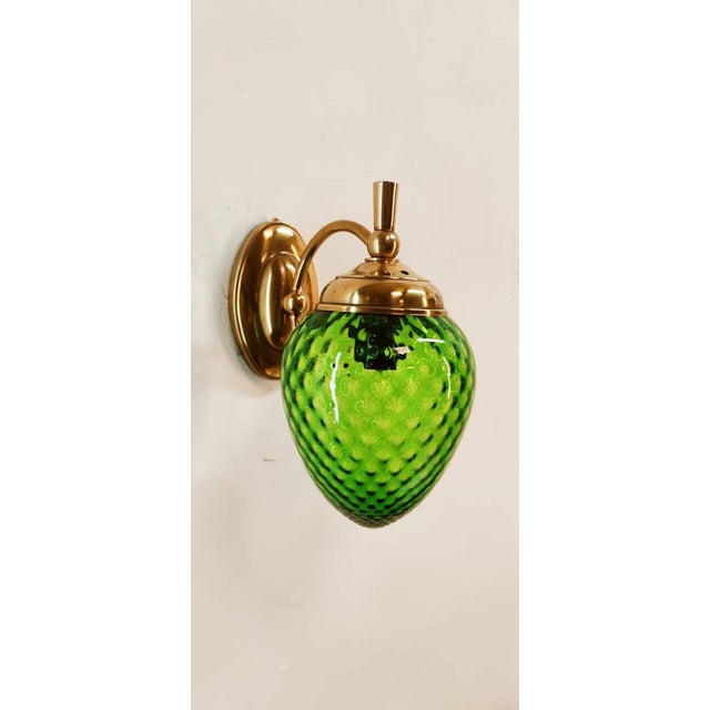 Green Glass & Brass Wall Light For Sale - Image 13 of 18
