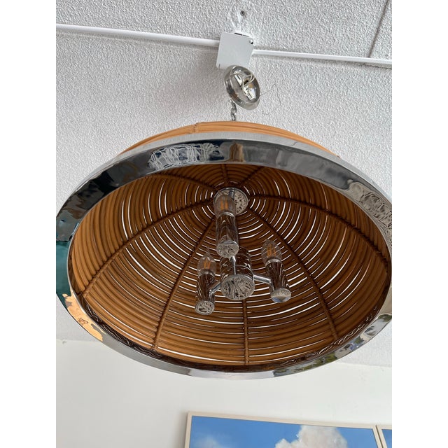 Contemporary Corbett Dome Rattan & Chrome Chandelier For Sale - Image 3 of 7