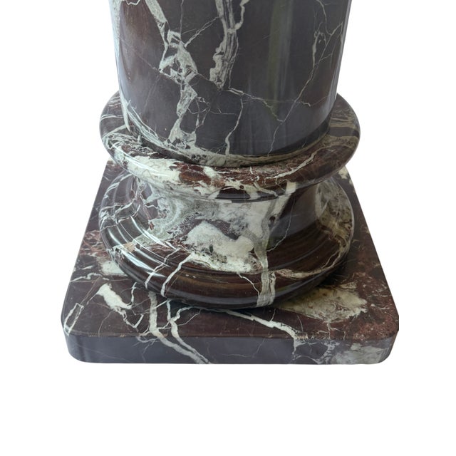 Stone Vintage Neoclassical Rosso Levanto Marble Column Pedestal For Sale - Image 7 of 18