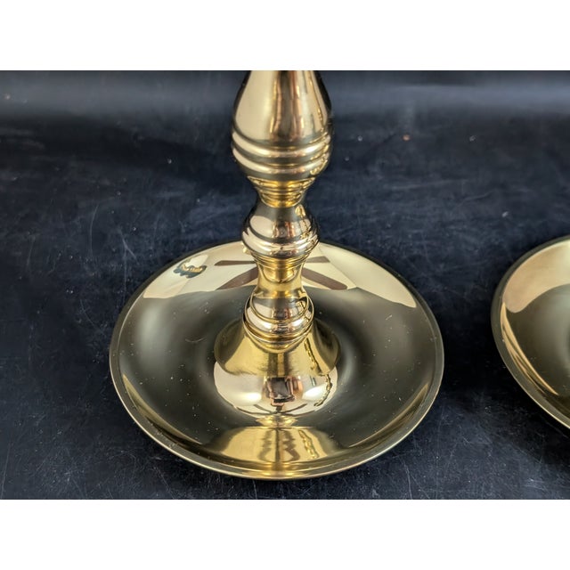 Victorian Pair Brass Candlesticks Holders 9" Valsan Portugal Taper Gold For Sale - Image 3 of 6