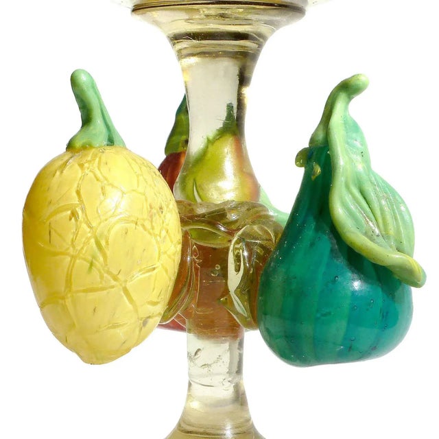 Glass Venetian Antique Murano Pear Lemon Fruit Decorated Italian Art Glass Covered Jar, Art Nouveau-Deco Era For Sale - Image 7 of 9