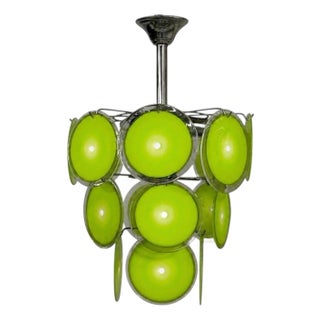 Mid-Century Modern, Green Murano Glass, Chrome, Pendant Light, 1960s For Sale