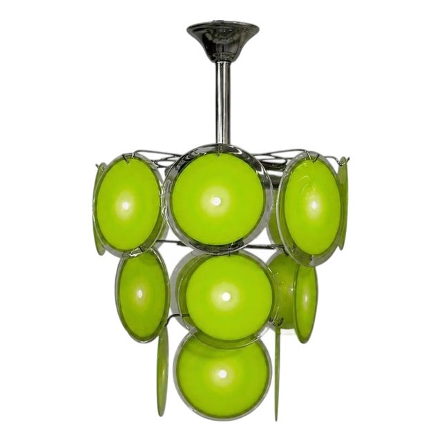 Mid-Century Modern, Green Murano Glass, Chrome, Pendant Light, 1960s For Sale