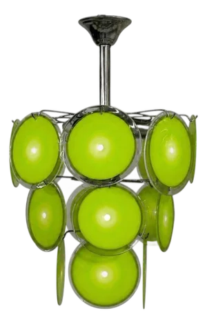 Mid-Century Modern, Green Murano Glass, Chrome, Pendant Light, 1960s