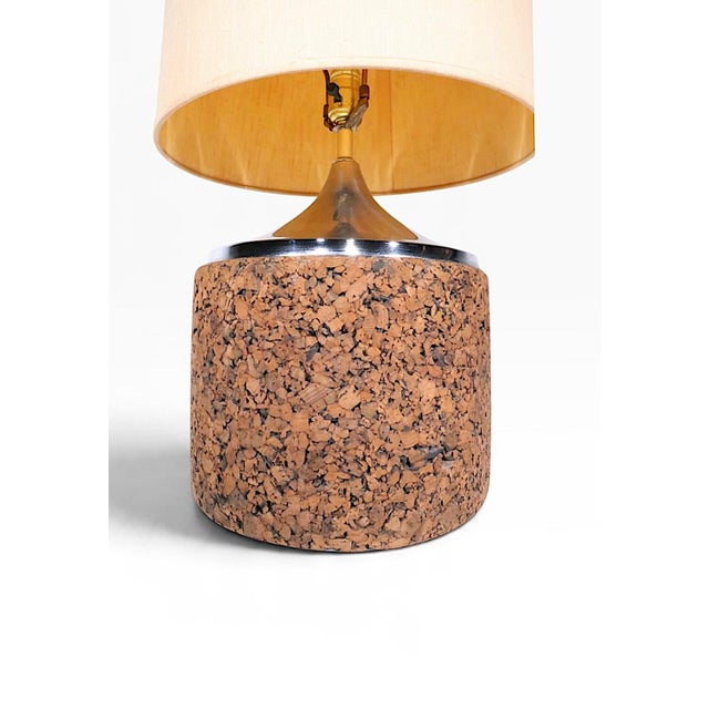 Mid 20th Century Danish Modern Cork and Chrome Table Lamps With Original Shades - Pair For Sale In New York - Image 6 of 14