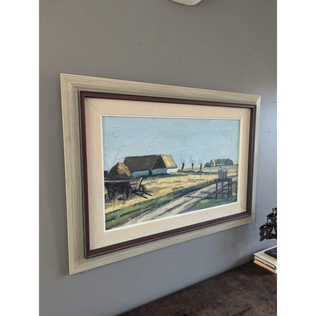 Mid-Century Modern 'Quiet Days on the Farm' Vintage Original Swedish Landscape Oil Painting, Framed For Sale - Image 4 of 11