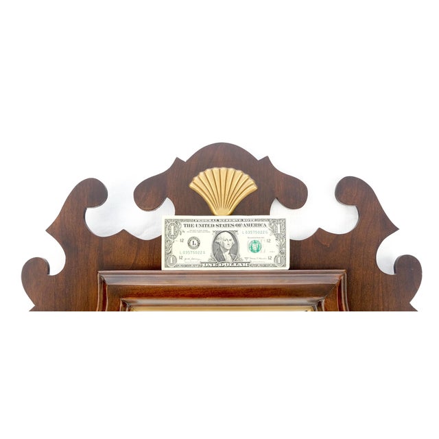 Chippendale American Light Walnut Gilt Scallop Crown Decorated Wall Mirror MINT For Sale - Image 3 of 7