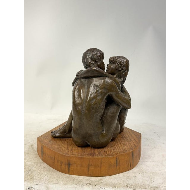 Bronze Statue Couple of Lovers with Ashtray and Wood Base, 1930s For Sale - Image 6 of 12