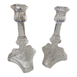 Vintage Tiffany and Co Crystal Glass Candlestick Holders (Pair) Dragon Motif For Sale