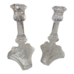 Vintage Tiffany and Co Crystal Glass Candlestick Holders (Pair) Dragon Motif