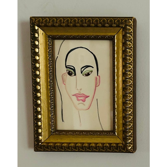 1970’s small vintage abstract portrait. Measures 4” x 6” without frame. Unsigned. In ornate wood and gold frame.