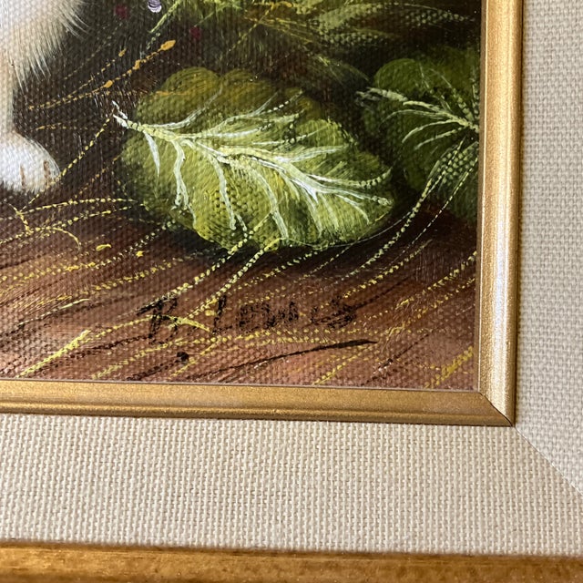 Impressionist 1980’s Original Impressionist White Bunnies Painting Original Wood Frame Signed For Sale - Image 3 of 4