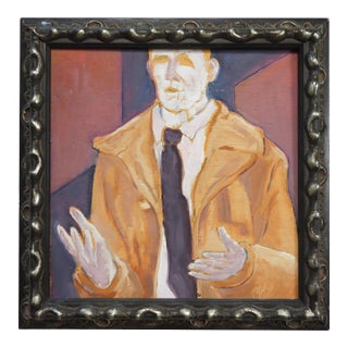 Contemporary Expressionist Man in Tan Coat Portrait Painting For Sale