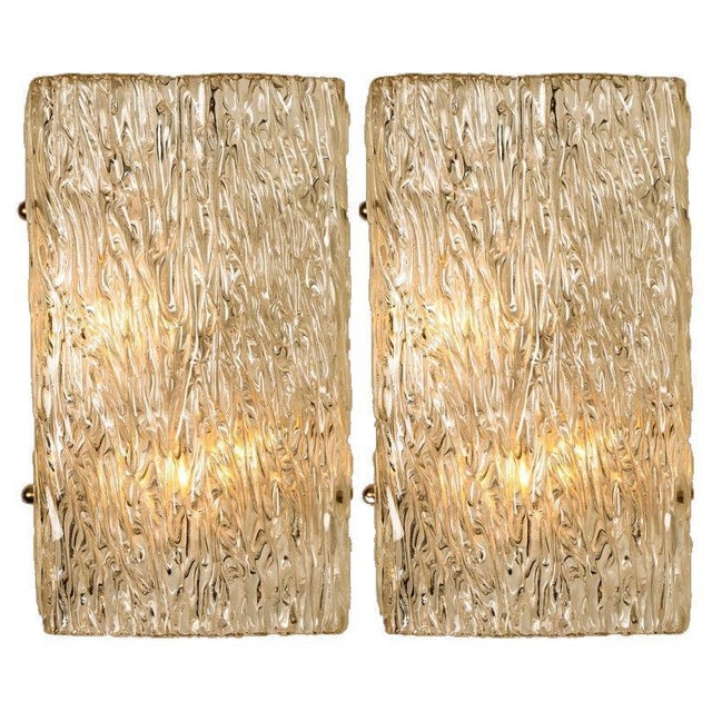 Wave Textured Glass Gold Wall Lights attributed to J. T. Kalmar for Kalmar, 1970s, Set of 2 For Sale - Image 15 of 15