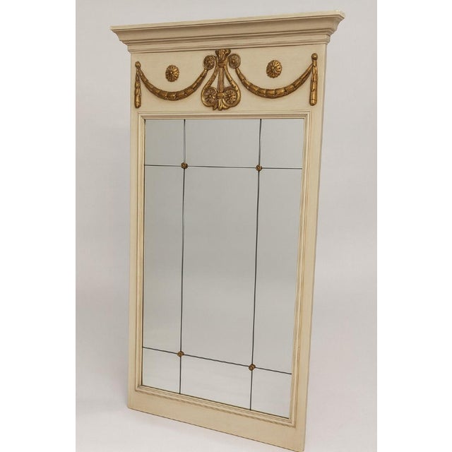 Louis XVI Style Trumeau Mirror with Cream Painted Wood Frame For Sale - Image 9 of 9