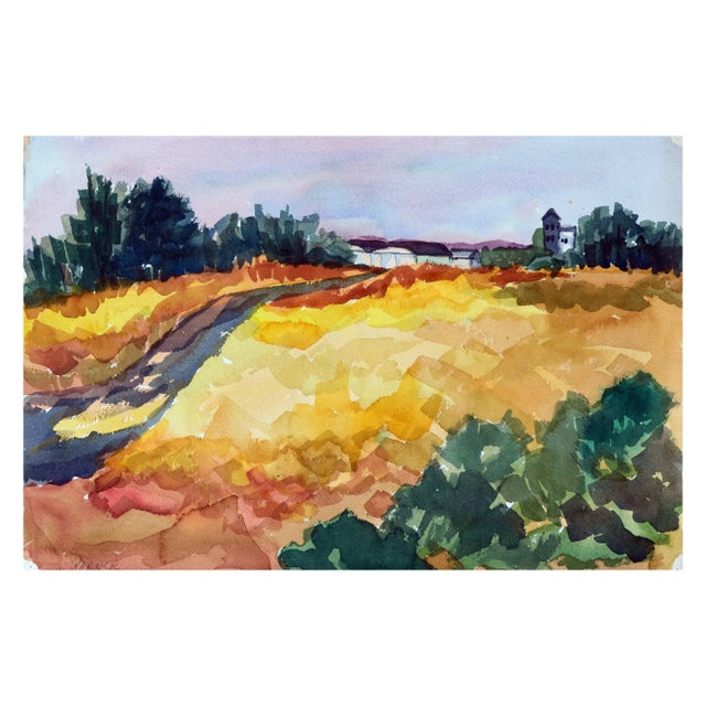 1970s Doris Warner "House on the Hill" Watercolor Landscape 1970s For Sale - Image 5 of 5