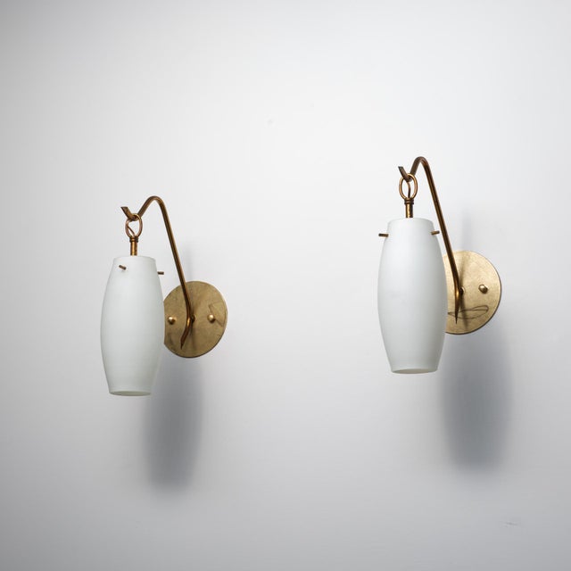 Vintage Italian Wall Sconces in Brass and Opaline Glass, 1950s, Set of 2 For Sale - Image 12 of 12